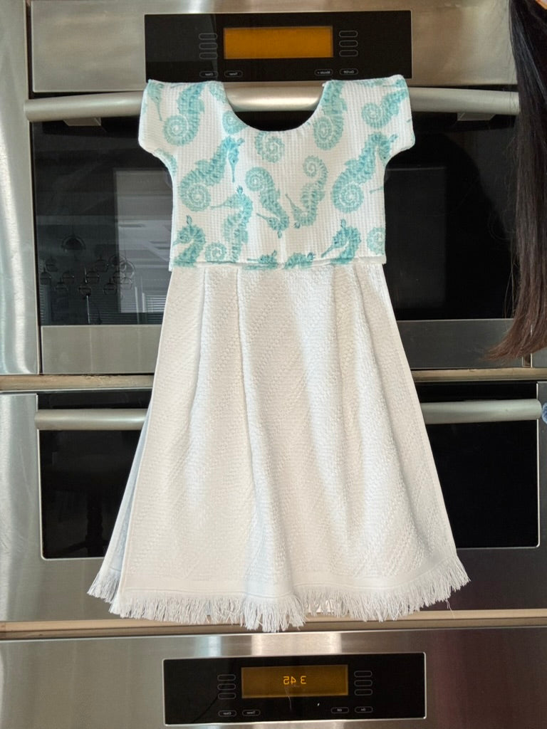 Aquamarine Seahorse Oven Door Towel