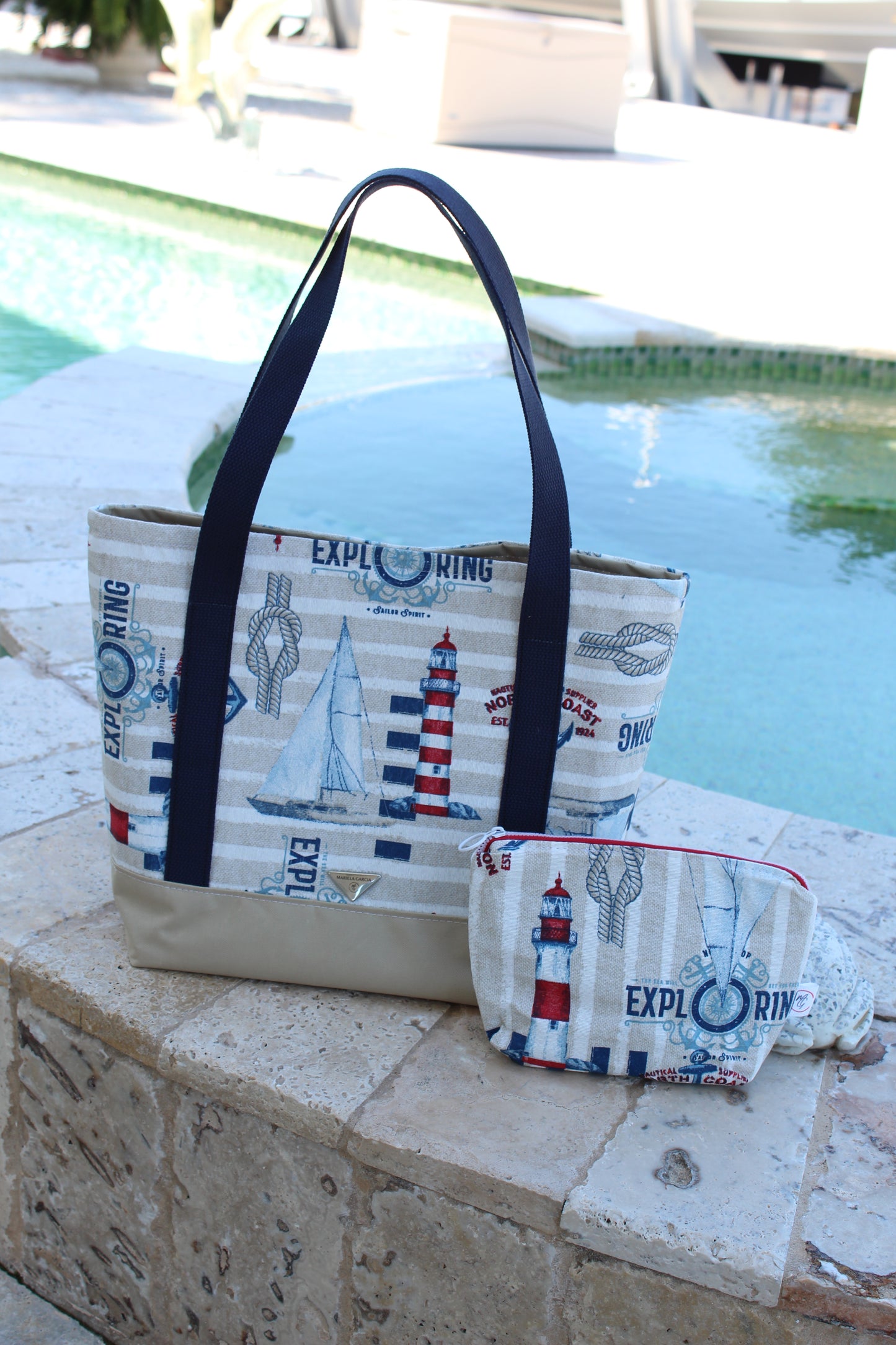 Set Tote and Clutch (Nautical) / Bolso playero (Nautical)