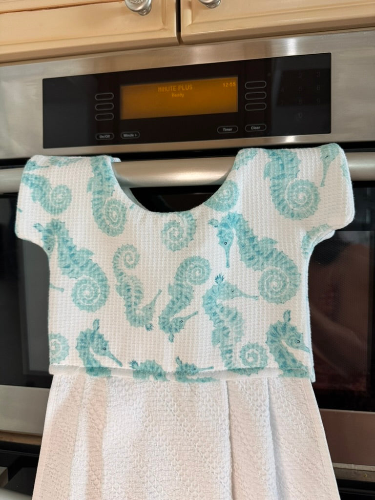 Aquamarine Seahorse Oven Door Towel