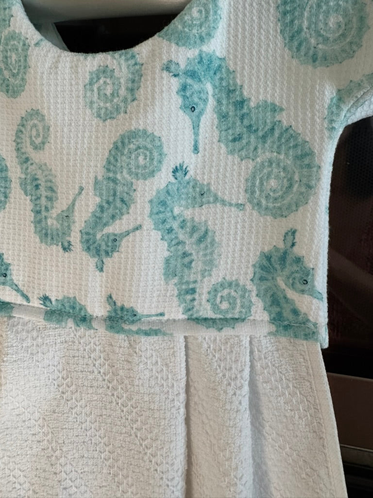 Aquamarine Seahorse Oven Door Towel