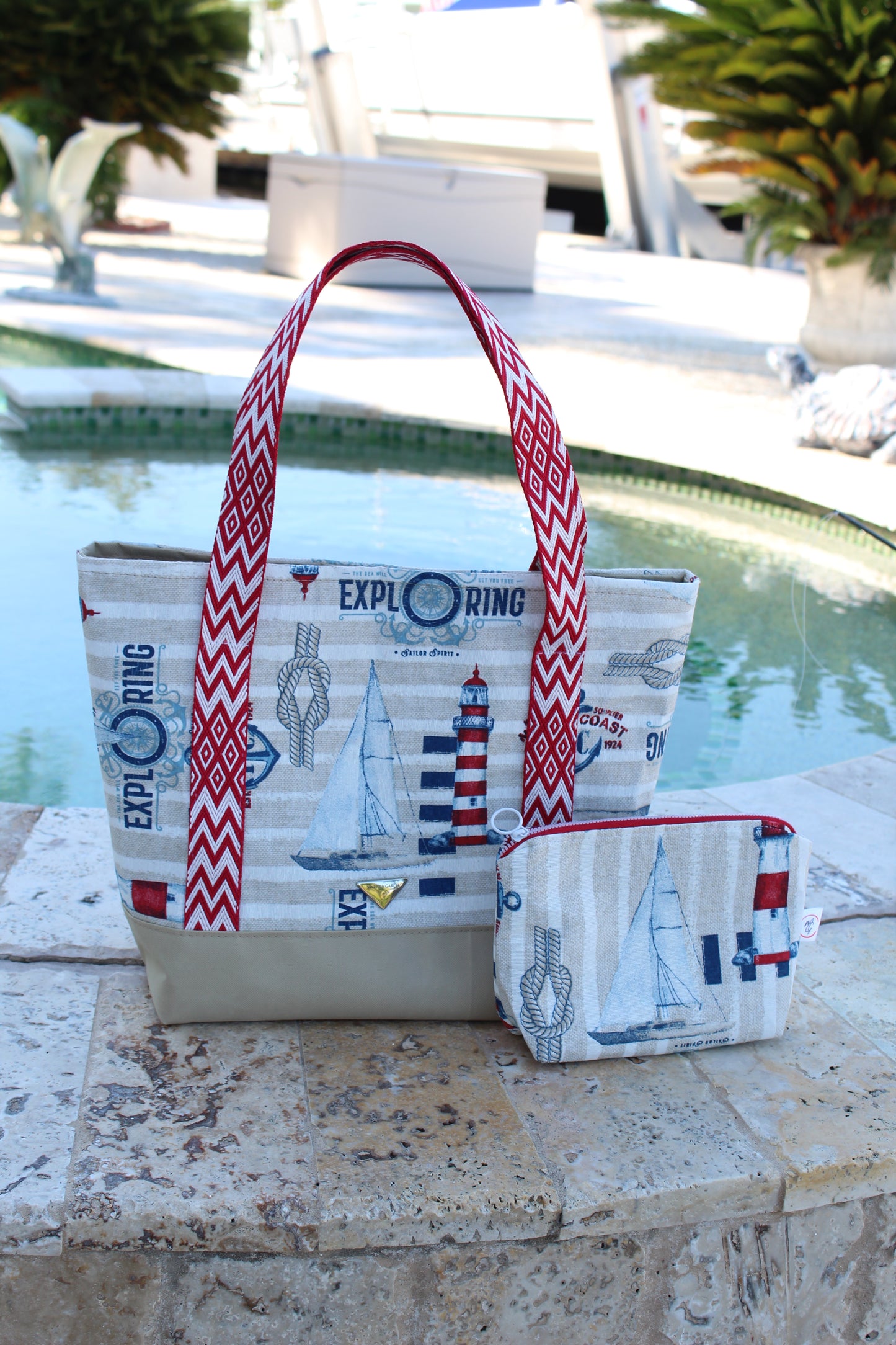 Set Tote and Clutch (Nautical)  / Bolso  playero (Nautical)
