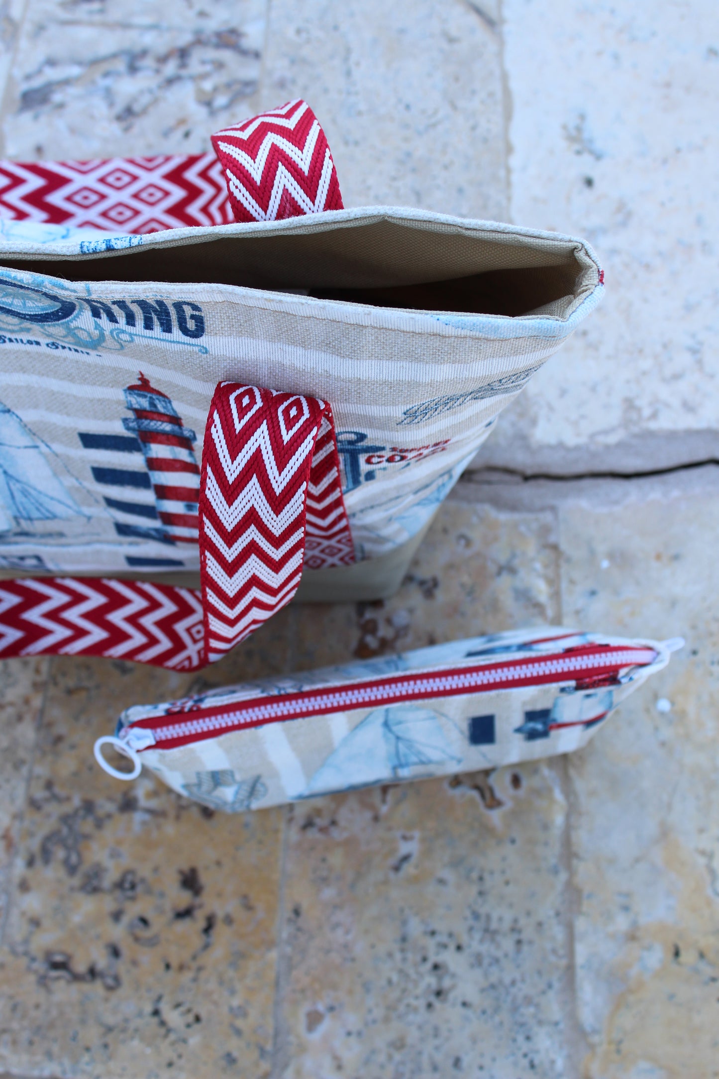 Set Tote and Clutch (Nautical)  / Bolso  playero (Nautical)