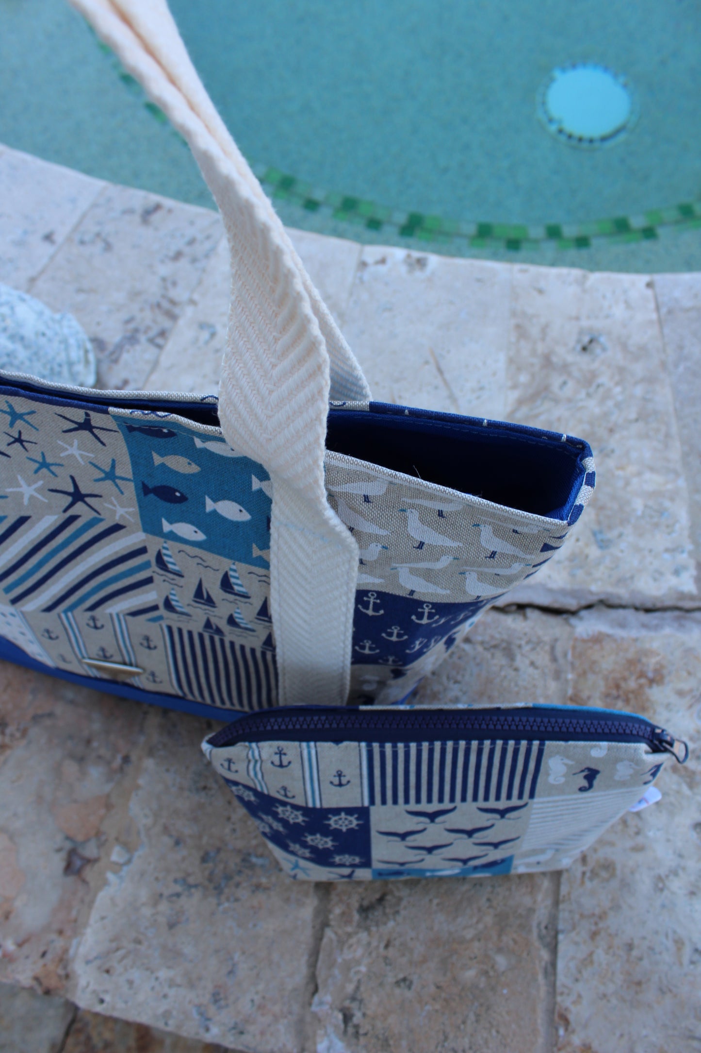 Marine Life Set Tote and Clutch  / Vida Marina Bolso  playero con el Clutch
